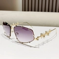 Occhiali da sole oversize sfumati viola con montatura dorata e strass brillanti di lusso - Montatura Oro Lenti Grigio Sfumato