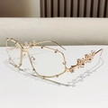 Luxury rose gold oversized sunglasses with rhinestone-encrusted temples and polygonal frame - Rose Gold Frame Transparent Lens (Anti Blue Light)