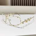 Golden oversized polygonal frame sunglasses featuring luxury rhinestone crystal embellishments - Gold Frame Transparent Lens (Anti Blue Light)