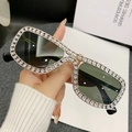 Occhiali da sole rettangolari argento con strass scintillanti e lenti scure - Montatura Argento Lente Verde