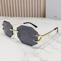 Rimless octagonal sunglasses with dark grey lenses and golden metal demon claw accents - Gold Frame Black Grey