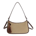 Borsa baguette vintage in pelle scamosciata kaki con finiture marroni e nappa in pelle - Cachi