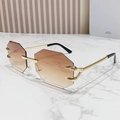 Octagonal rimless sunglasses with gold metal devil claw and brown gradient lenses - Gold Frame Gradient Tea Lens
