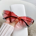 Lunettes de soleil œil-de-chat sans monture avec strass et verres dégradés rose - Monture Dorée Doubles Verres Rouges