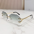 Octagonal rimless sunglasses with gradient blue lenses and golden claw metal arms - Gold Frame Double Green Lens
