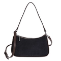 Elegante borsa a tracolla in pelle scamosciata nera con spallina in pelle marrone - Blu Marino