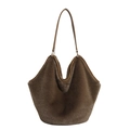 Large leopard print plush tote bag with brown faux fur and matching shoulder straps - Brown