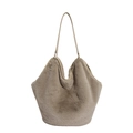 Brown fluffy faux fur tote bag with long leather straps for a stylish winter look - Brown