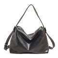 Bolso de hombro retro negro de gran capacidad con acabado brillante y detalles plateados - Negro