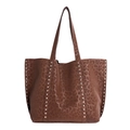 Schicke große Shopper-Tasche mit braunem Leopardenmuster und silbernen Nieten - Braun