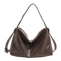 Bolso hobo grande de cuero sintético marrón oscuro con hebillas y correa ancha - Marrón