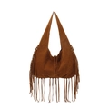 Bruine hobo tas van imitatiesuède met vintage boho franjes en verstelbare trekkoorden - Donkerbruin