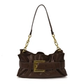 Brown pleated cloud shoulder bag with gold belt buckle and chunky chain strap - Brown