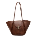 Bolso tote retro marrón oscuro con diseño de concha y hebilla de metal dorado - Marrón