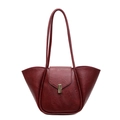 Bolso tote burdeos vintage de cuero sintético en forma de concha con elegante cierre metálico - Rojo
