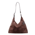 Dark brown suede hobo shoulder bag with leather strap and decorative metal studs - Coffee