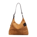 Classic camel suede leopard print hobo tote bag with brown leather shoulder straps - Yellow