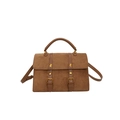 Borsa a tracolla vintage in pelle scamosciata marrone scuro con dettagli dorati - Marrone