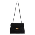 Schwarze Wildleder-Handtasche mit goldenem Metallverschluss und schmalem Schultergurt - Nur Einzelbeutel / Schwarz