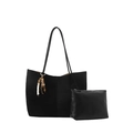 Set borsa tote retrò in pelle scamosciata nera con pochette e ciondolo con nappe etnico - Con Ciondolo / Nero