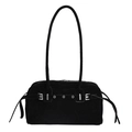 Bolso bajo el brazo de ante negro vintage con correas decorativas y hebillas de plata - Negro