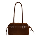 Bolso de ante marrón oscuro con correas decorativas con hebilla plateada - Marrón