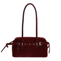 Deep red suede Boston style underarm bag with silver buckles and retro moto design - Red