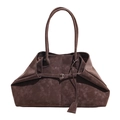 Grand sac cabas marron foncé en cuir mat avec fines anses et boucle argentée - Grand / Marron