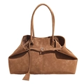 Grand sac cabas marron vintage en daim mat avec double anse élégante et boucle - Grand / Kaki