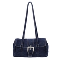 Vintage dunkelblaue Denim Boston Handtasche mit silbernen Metallschnallen für Damen - Dunkelblau