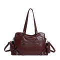 Bolso tote vintage grande rojo oscuro con hebillas laterales y detalles de cremallera - Rojo