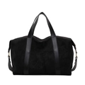 Bolso tote negro de ante con asas de cuero y herrajes dorados para viajes o negocios - Negro