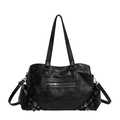 Bolso tote vintage negro de estilo motero con tachuelas y diseño punk multibolsillos - Negro