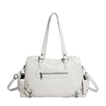 Bolso tote grande de cuero PU blanco estilo punk con hebillas de metal plateado y correas - Blanco