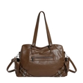 Bolso tote vintage marrón de cuero con herrajes plateados y correa ajustable - Marrón
