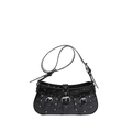 Borsa sottobraccio in vernice nera lucida con motivo a coccodrillo e rivetti argento - Nero
