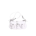 Borsa sottobraccio bianca motivo coccodrillo con borchie punk argento e fibbie in metallo - Bianco