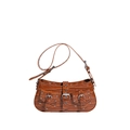 Brown crocodile embossed underarm bag with silver studs and triple buckles Y2K style - Brown
