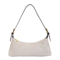 Elegante bolso baguette de ante beige con correa de cuero marrón y hebilla dorada - Blanco Roto