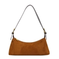 Bolso de hombro vintage de ante marrón con correa de cuero y herrajes dorados nuevos - Marrón