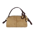 Brown frosted suede shoulder bag with dark brown leather straps and gold buckle detail - Khaki