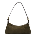 Bolso baguette retro de ante marrón oscuro con correa de cuero ajustable - Verde