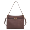 Große dunkelbraune Wildleder-Tote-Bag mit Metallschloss und verstellbarem Schultergurt - Braun