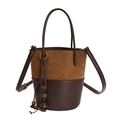 Bolso bombonera minimalista bicolor en piel y ante con diseño vintage para mujer - Marrón