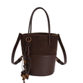 Bolso tipo cubo de retazos marrón oscuro con textura de ante y borla de cuentas vintage - Marrón