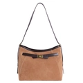 Vintage braune Wildleder-Tragetasche mit Lederriemen und goldener Schnalle - Braun