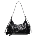 Sac baguette punk Y2K noir avec œillets métalliques et bandoulière réglable - Noir