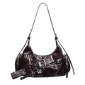Sac à bandoulière baguette marron foncé rétro avec zips et style punk des années 2000 - Marron