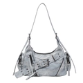 Sac baguette Y2K en jean bleu clair avec boucles argentées et détails punk - Bleu