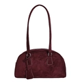 Burgundy suede bowling bag with slim double handles and minimalist retro design - Red
